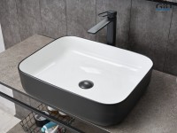 Накладная раковина GID Geometrico Nc366 50 глянцевая белая, матовая черная, прямоугольная, фаянс