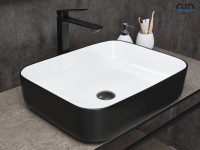 Накладная раковина GID Geometrico Nc366 50 глянцевая белая, матовая черная, прямоугольная, фаянс