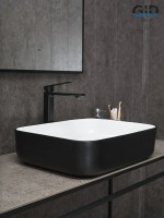 Накладная раковина GID Geometrico Nc366 50 глянцевая белая, матовая черная, прямоугольная, фаянс