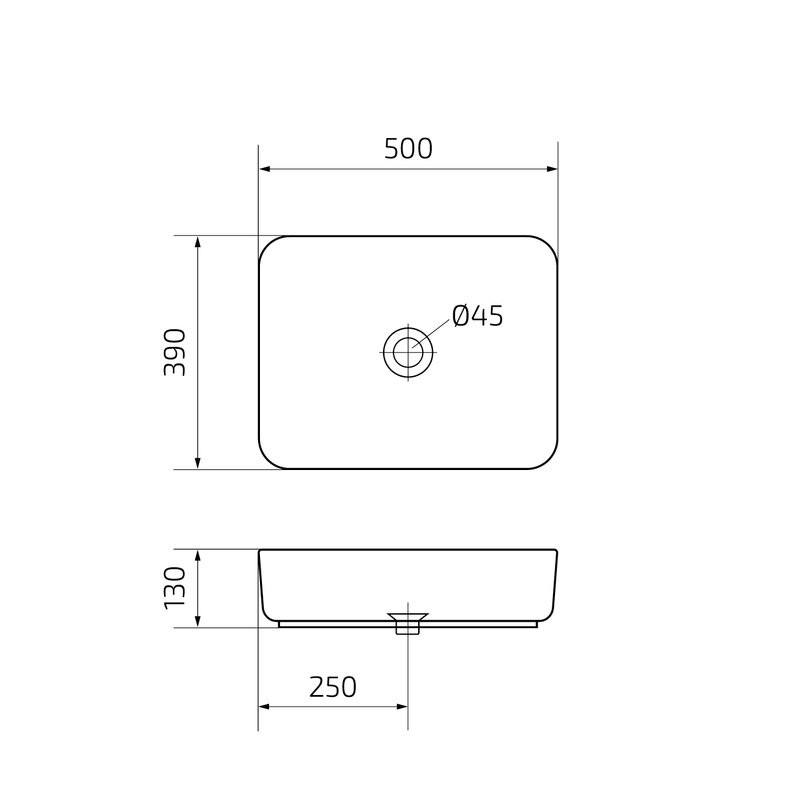 Накладная раковина GID Geometrico Nc366 50 глянцевая белая, матовая черная, прямоугольная, фаянс