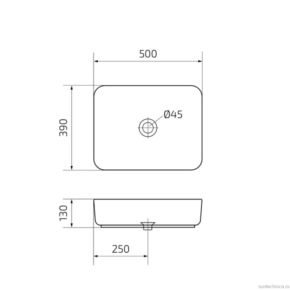 Накладная раковина GID Geometrico Nc366 50 глянцевая белая, матовая черная, прямоугольная, фаянс