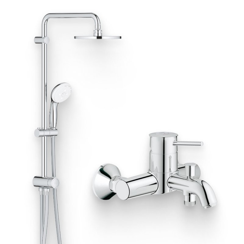 Душевой комплект Смеситель Grohe BauClassic 32865000 + Стойка New Tempesta 27389002