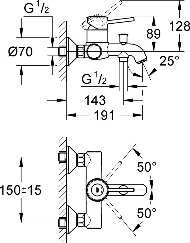 Душевой комплект Смеситель Grohe BauClassic 32865000 + Стойка New Tempesta 27389002