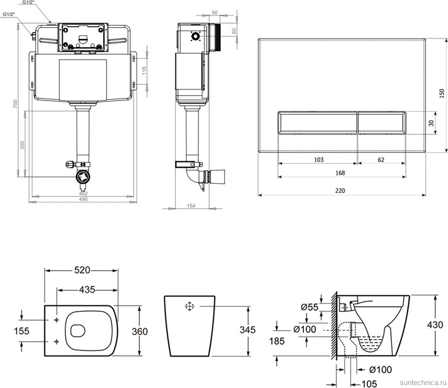 Комплект Lavinia Boho Унитаз приставной Aveo Rimless 3306404R + Крышка-сиденье Aveo 33290600 с микролифтом + Бачок скрытого монтажа RelFix 38020010 + Кнопка RelFix 3805003W