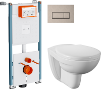 Комплект Унитаз подвесной Norm Fit + Крышка 803-003-701 + Инсталляция VitrA V-Fix Core 732-5800-01PV + Кнопка Root Square 740-2395 никель
