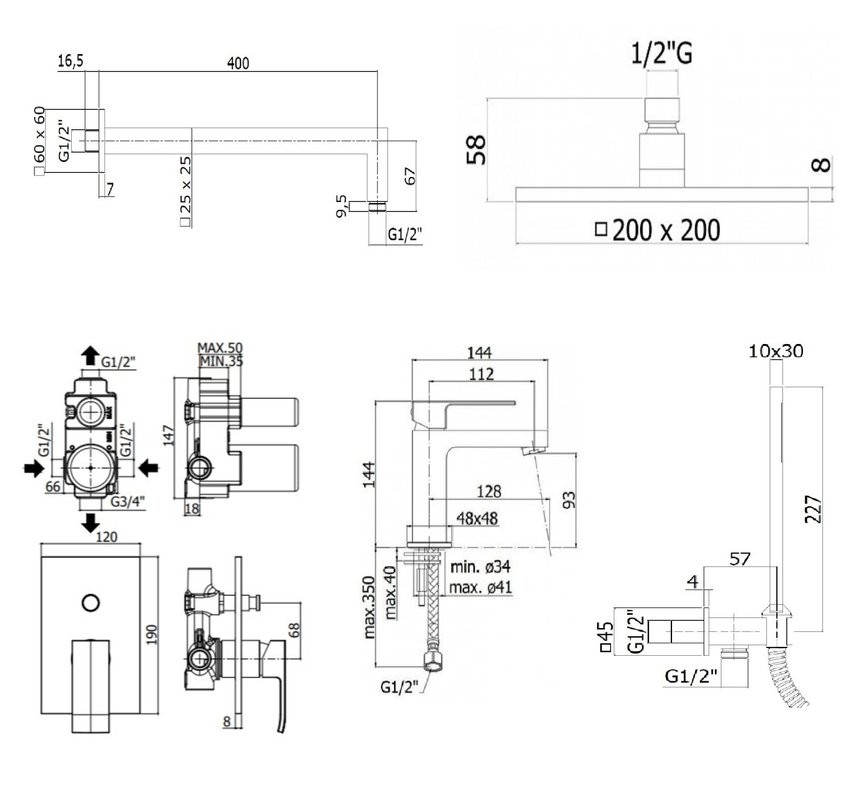 Комплект для ванной Paffoni Elle KITEL015CR071 С ВНУТРЕННЕЙ ЧАСТЬЮ, верхний душ 20 см, хром