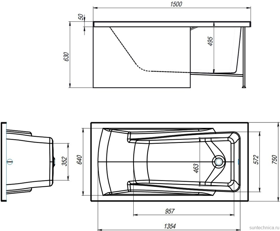 Акриловая ванна Alex Baitler Madin 150x75 см, встраиваемая, белая, с экраном