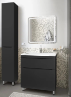 Шкаф пенал для ванной Style Line Бергамо Люкс Plus 30 L с бельевой корзиной, антискрейтч черный