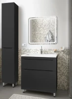 Шкаф пенал для ванной Style Line Бергамо Люкс Plus 30 L с бельевой корзиной, антискрейтч черный