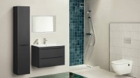Шкаф пенал для ванной Style Line Бергамо Люкс Plus 30 L с бельевой корзиной, антискрейтч черный