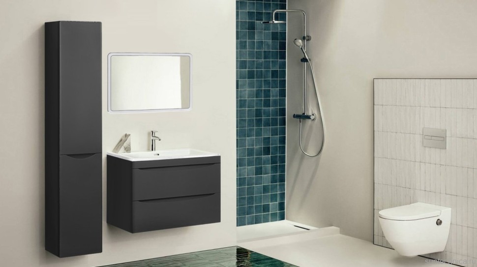 Шкаф пенал для ванной Style Line Бергамо Люкс Plus 30 L с бельевой корзиной, антискрейтч черный