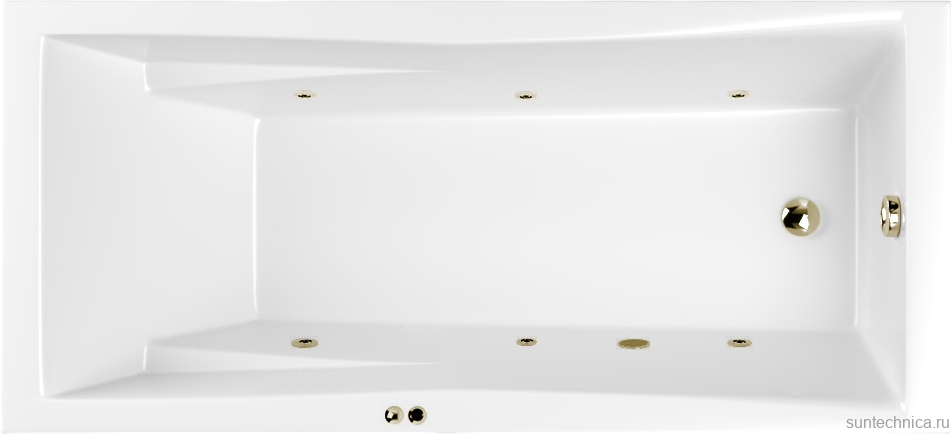 Акриловая ванна WHITECROSS Palace Soft 180x80 см, встраиваемая, с гидромассажем, белый глянец, с каркасом, со сливом-переливом, фурнитура бронза