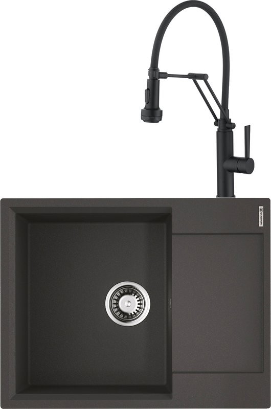 Комплект Мойка Omoikiri Daisen 65 черная + Смеситель Domaci Равенна DCB 7012 черный, с гибким изливом