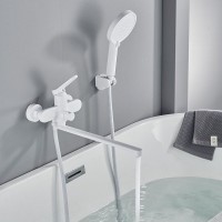 Смеситель для ванны с длинным изливом и лейкой (кран для ванны) Shevanik S4322C, белый