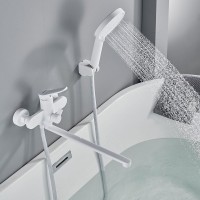 Смеситель для ванны с длинным изливом и лейкой (кран для ванны) Shevanik S4322C, белый