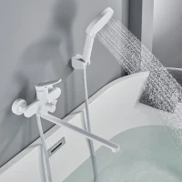 Смеситель для ванны с длинным изливом и лейкой (кран для ванны) Shevanik S4322C, белый Смеситель для ванны с длинным изливом и лейкой (кран для ванны) Shevanik S4322C, белый