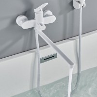Смеситель для ванны с длинным изливом и лейкой (кран для ванны) Shevanik S4322C, белый