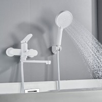 Смеситель для ванны с длинным изливом и лейкой (кран для ванны) Shevanik S4322C, белый