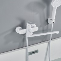 Смеситель для ванны с длинным изливом и лейкой (кран для ванны) Shevanik S4322C, белый