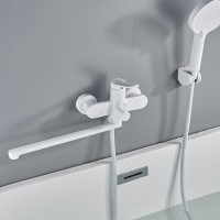 Смеситель для ванны с длинным изливом и лейкой (кран для ванны) Shevanik S4322C, белый