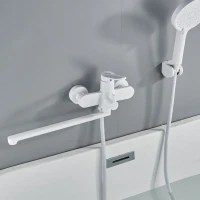 Смеситель для ванны с длинным изливом и лейкой (кран для ванны) Shevanik S4322C, белый Смеситель для ванны с длинным изливом и лейкой (кран для ванны) Shevanik S4322C, белый