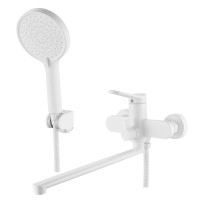 Смеситель для ванны с длинным изливом и лейкой (кран для ванны) Shevanik S4322C, белый