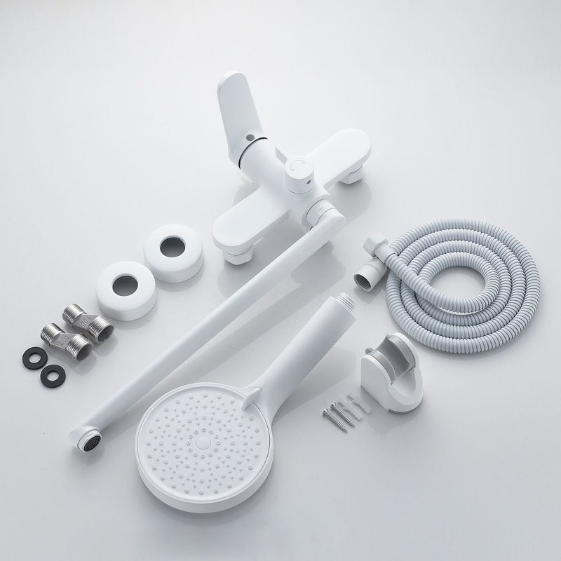 Смеситель для ванны с длинным изливом и лейкой (кран для ванны) Shevanik S4322C, белый