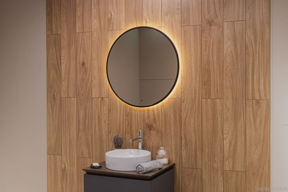 Зеркало круглое Art&Max Asti 80, с подсветкой, черное