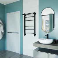 Полотенцесушитель электрический Grota Alto 530х1000 RAL9005 EL 100x55 см, подключение справа, слева, скрытое подключение справа, матовый черный, лесенка, из стали, с полкой