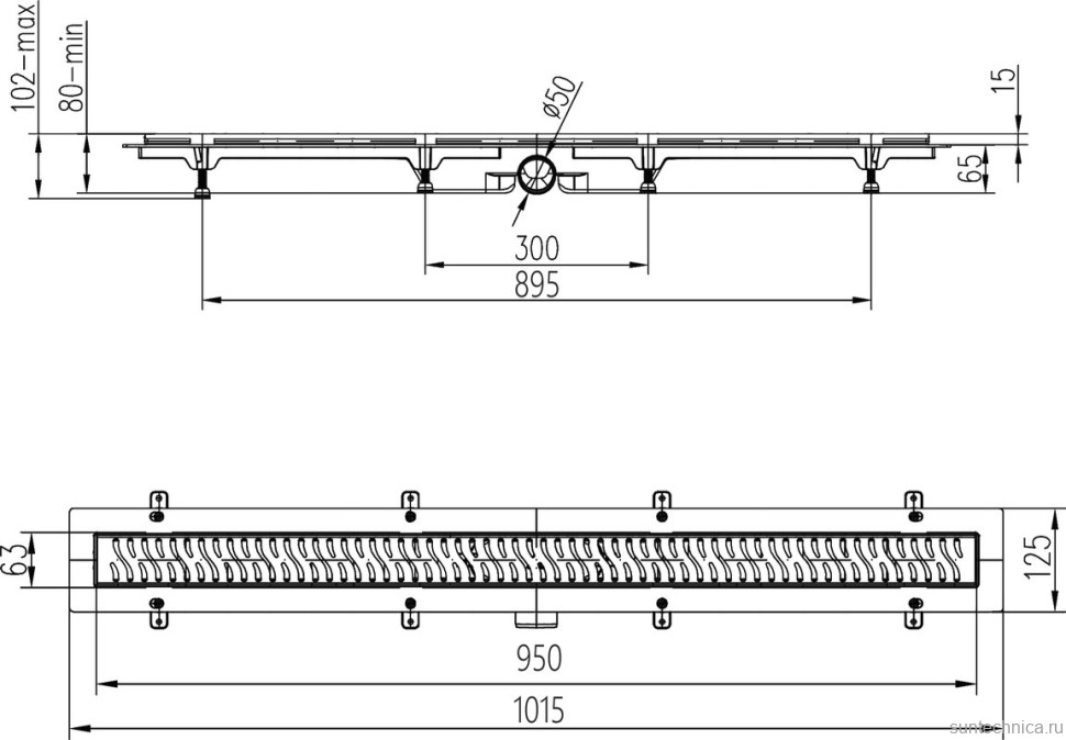 Душевой трап (лоток) MCH Chudej Harmony CH950/50H 95 см, решетка хром, с сифоном