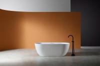 Ванна из искусственного камня Abber Frankfurt 170x75 см, отдельностоящая, матовая белая, овальная, со сливом-переливом