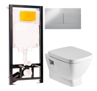 Комплект Унитаз подвесной Santek Нео 1WH302423 с микролифтом + Инсталляция OLI 80 ECO Sanitarblock mechanic 3 в 1 с кнопкой смыва