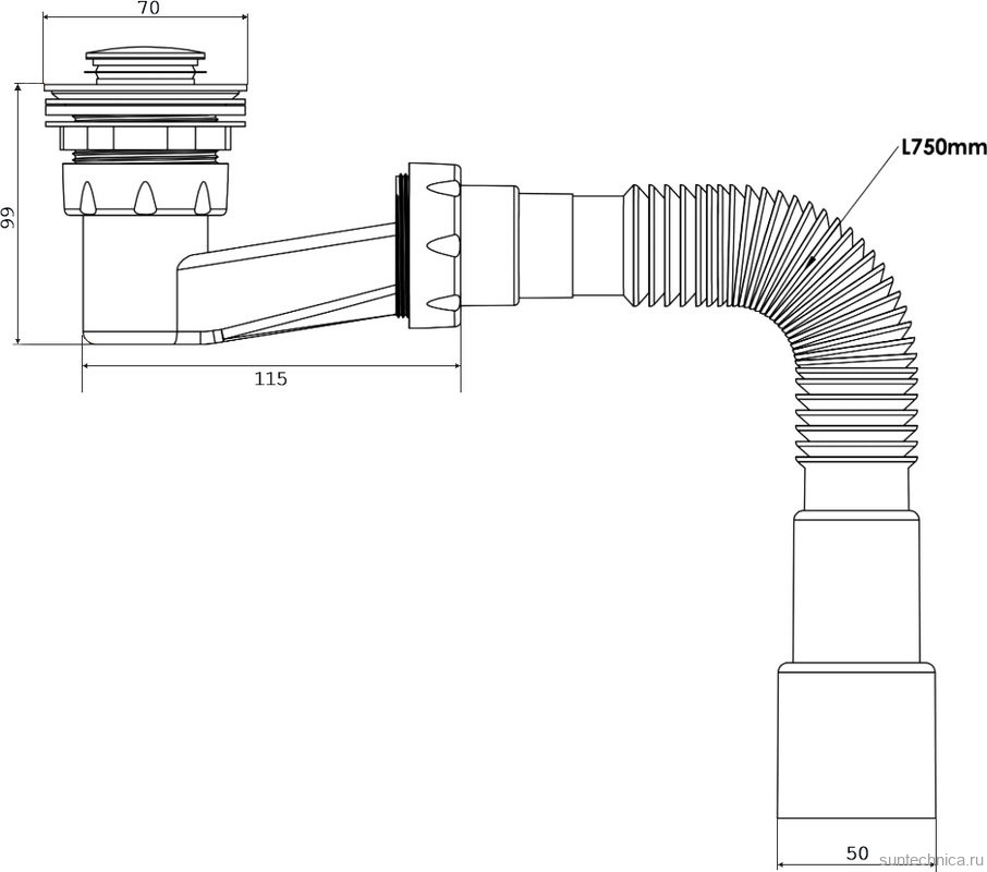 Сифон для поддона EWRIKA 5050860 50 мм, трубный, глянцевый хром