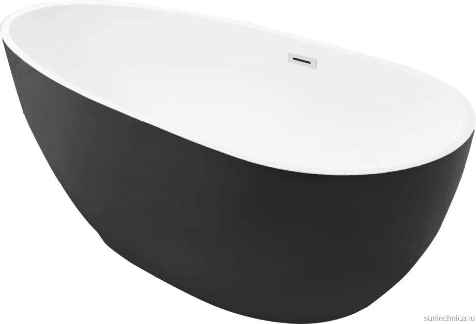 Акриловая ванна Grossman Fly GR-1102MB 170x80 см, отдельностоящая, черная матовая, овальная, с каркасом, со сливом-переливом