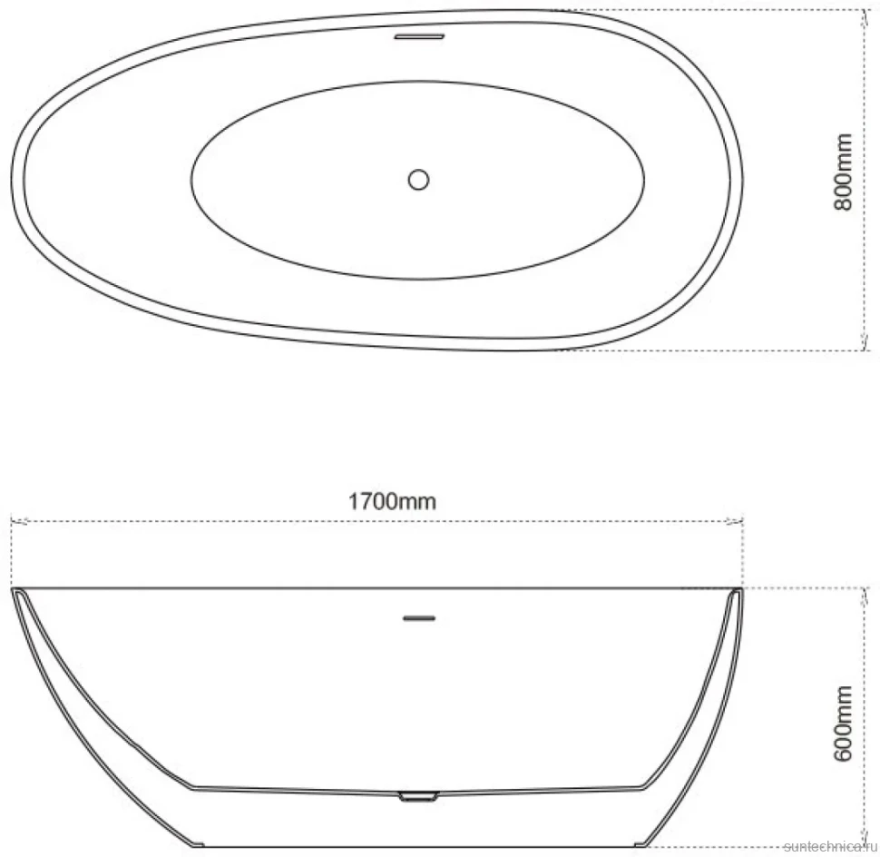 Акриловая ванна Grossman Fly GR-1102MB 170x80 см, отдельностоящая, черная матовая, овальная, с каркасом, со сливом-переливом