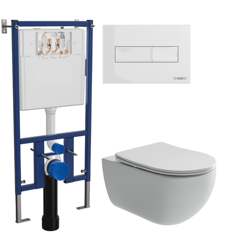 Комплект Унитаз подвесной Ceramicanova Long + Инсталляция DIWO + Кнопка 7320 белая