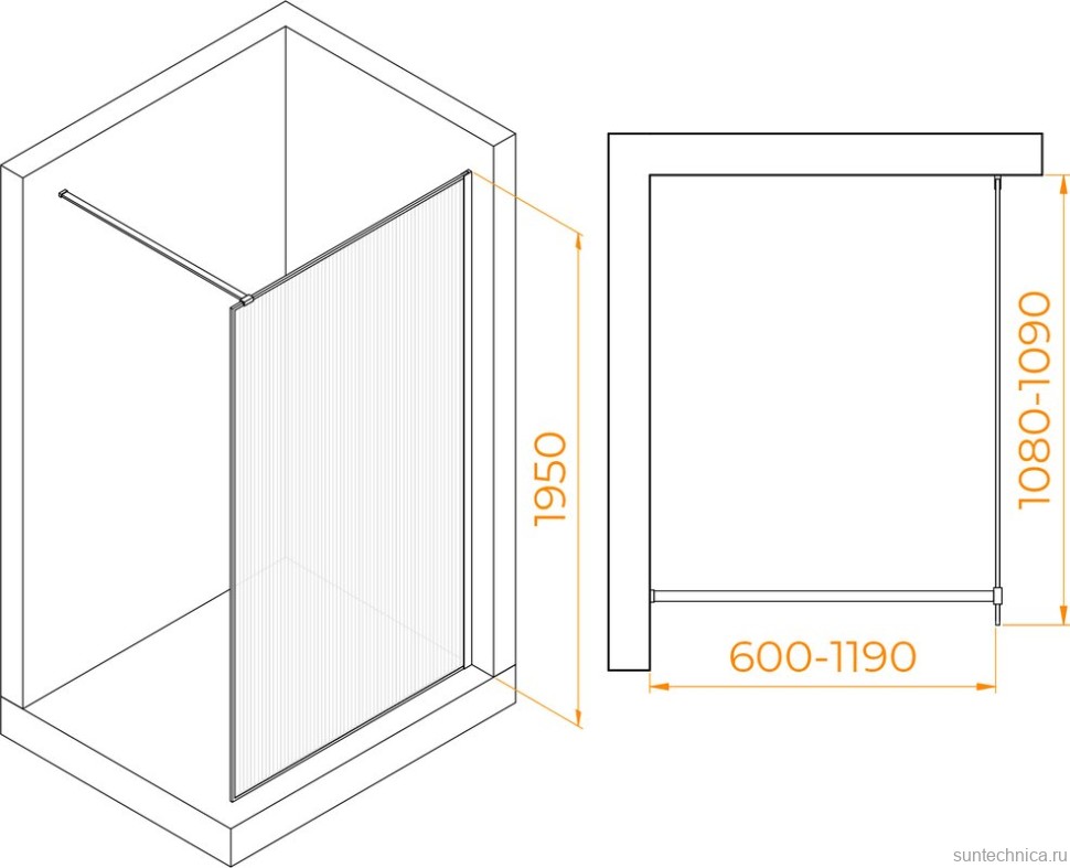 Душевая перегородка RGW Walk In WA-08B 110х195 см, профиль матовый черный, стекло рифленое
