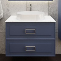 Тумба под раковину со столешницей La Fenice Cubo Twin Blu Grigi 80 подвесная, синяя матовая, столешница белый мрамор