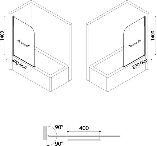 Шторка на ванну IDDIS Ray RAY6CS9i90 90х140, профиль хром