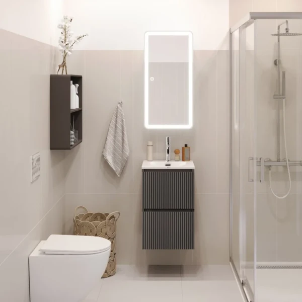 Мебель для ванной комнаты BelBagno Uno-mini 40 подвесная, 2 ящика, матовая темно-серая