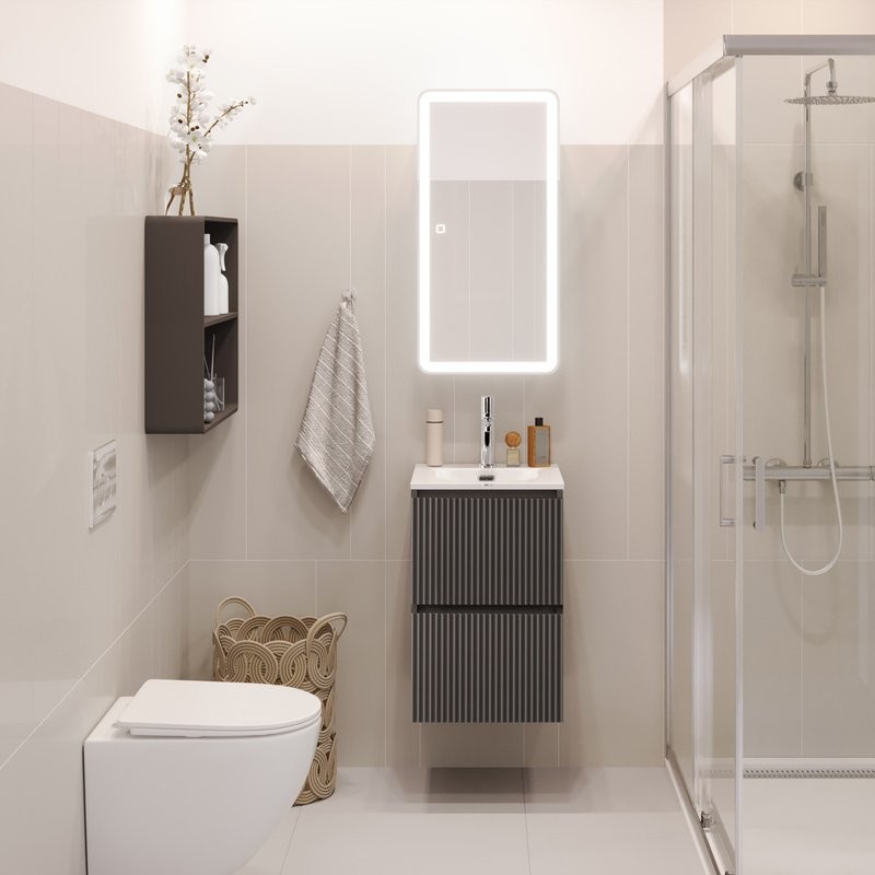 Мебель для ванной комнаты BelBagno Uno-mini 40 подвесная, 2 ящика, матовая темно-серая