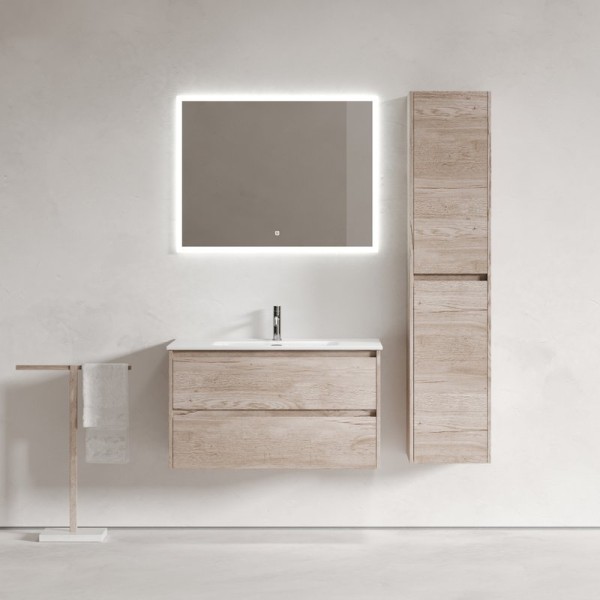 Мебель для ванной комнаты Sancos Libra 90 дуб галифакс натуральный, белая раковина CN7002