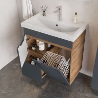 Тумба с раковиной Onika Айленд 70 напольная, графит, дуб крафт золотой