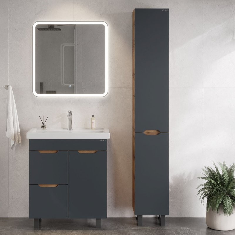 Тумба с раковиной Onika Айленд 70 напольная, графит, дуб крафт золотой