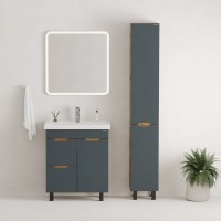 Тумба с раковиной Onika Айленд 70 напольная, графит, дуб крафт золотой