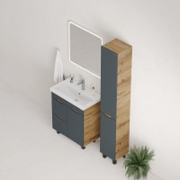 Тумба с раковиной Onika Айленд 70 напольная, графит, дуб крафт золотой