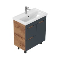 Тумба с раковиной Onika Айленд 70 напольная, графит, дуб крафт золотой