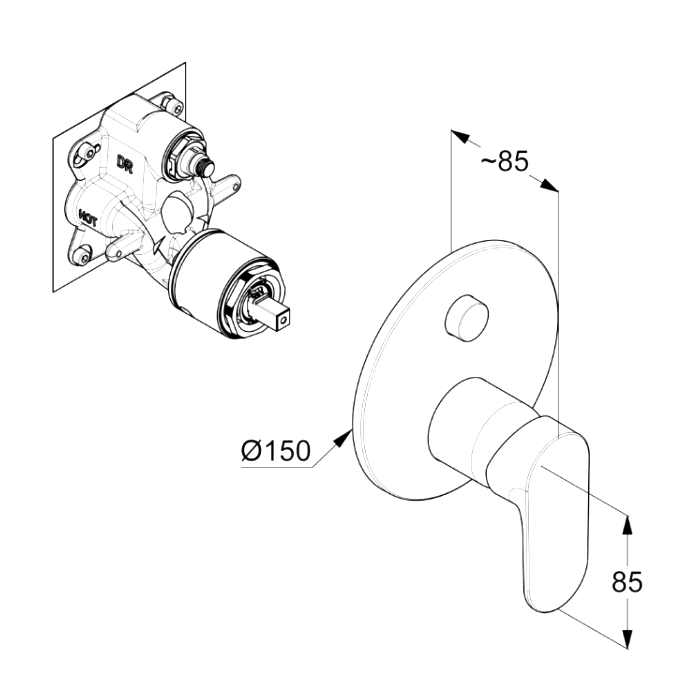Встраиваемый смеситель для душа и ванны Kludi X1 327593975 С ВНУТРЕННЕЙ ЧАСТЬЮ, черный матовый