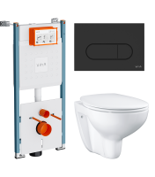 Комплект Унитаз подвесной Grohe Bau Ceramic 39351000 безободковый, альпин-белый + Инсталляция VitrA V-Fix Core 732-5800-01PV + Кнопка Root Round 740-2211 черная матовая