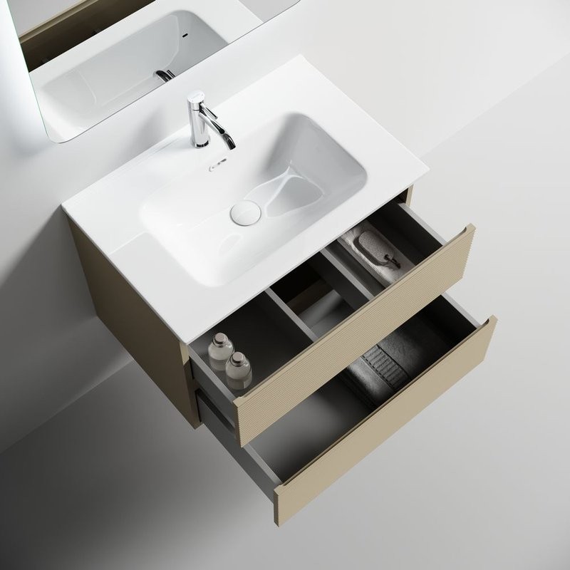 Тумба под раковину подвесная Sancos Folk 690х445х500 мм, c двумя ящиками оснащенными доводчиками, Капучино